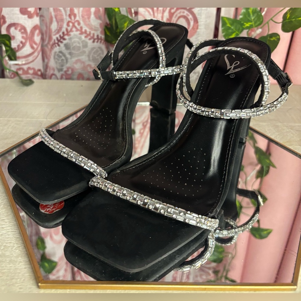 Black and Silver Heels with Sparkly Trim